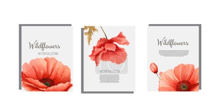 Illustration for Banner beautiful rural scenery poppy field. Landscape painting with nature farmland, spring red flowers, vector illustration for print, etc, vector - Royalty Free Image