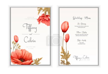 Illustration for Watercolor wedding invitation with poppy flowers landscape. Vector illustration - Royalty Free Image