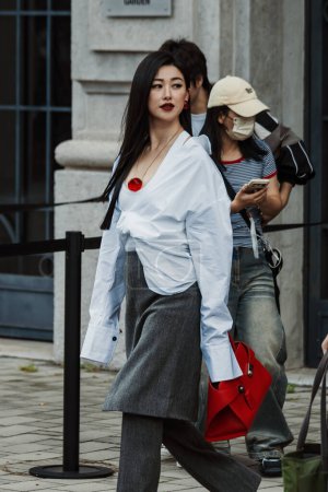 Photo for Zhu Zhu outside Salvatore Ferragamo show during Milan Fashion Week Womenswear Spring/Summer 2024. - Royalty Free Image