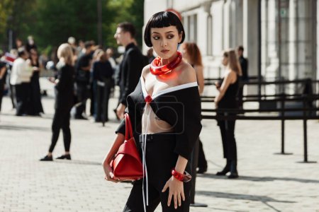 Photo for Kiwi Lee outside Salvatore Ferragamo show during Milan Fashion Week Womenswear Spring/Summer 2024. - Royalty Free Image