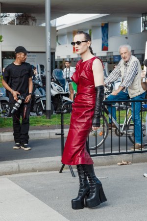 Photo for Jordan Roth outside Salvatore Ferragamo show during Milan Fashion Week Womenswear Spring/Summer 2024. - Royalty Free Image