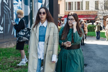 Photo for Guests outside Shuting Qiu show during Milan Fashion Week Womenswear Spring/Summer 2024. - Royalty Free Image