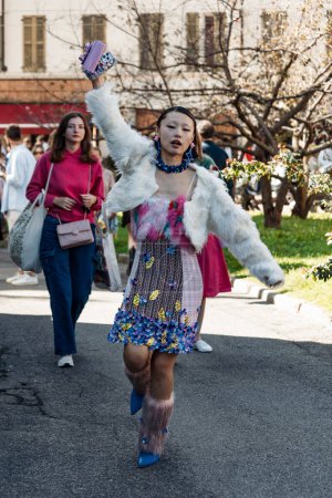 Photo for Lin Lin wears all Shuting Qiu, outside Shuting Qiu show during Milan Fashion Week Womenswear Spring/Summer 2024. - Royalty Free Image