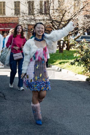 Photo for Lin Lin wears all Shuting Qiu, outside Shuting Qiu show during Milan Fashion Week Womenswear Spring/Summer 2024. - Royalty Free Image