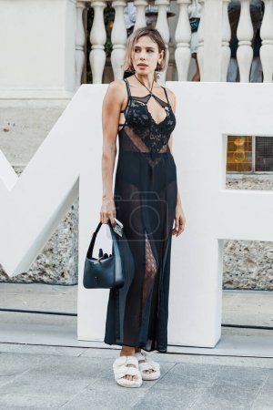 Photo for A guest outside BUDAPEST SELECT show during Milan Fashion Week Womenswear Spring/Summer 2024. - Royalty Free Image