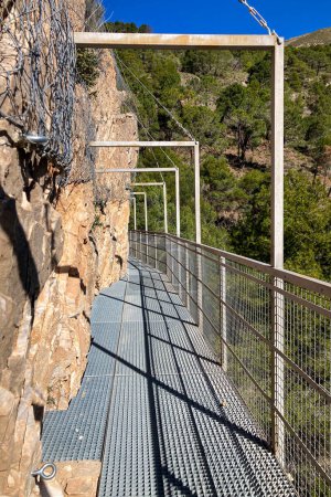 Hiking trail to Colgante bridge (Puente Colgante El Saltillo) over Almanchares river, Sierra Tejeda, Andalusia, Spain