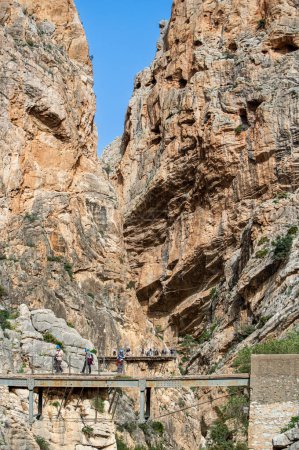 Photo for Caminito del Ray, The King's Path. Walkway pinned along the steep walls of a narrow gorge in El Chorro, Malaga, Spain - Royalty Free Image