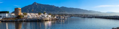 Photo for BANUS, SPAIN - MARCH 16, 2024: Yachts marina on sunrise in Banus, Marbella, Spain on March 16, 2024 - Royalty Free Image
