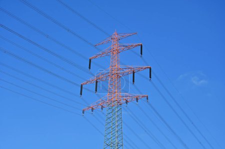 Photo for High voltage electricity pylon in the Hamburg district of Harburg, Germany - Royalty Free Image