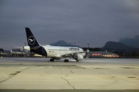 Photo for Lufthansa airplane at the Salzburg Airport in Austria - Royalty Free Image