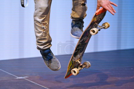 Photo for Skateboarder shows tricks at a trade fair in Hamburg - Royalty Free Image