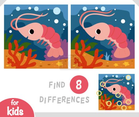 Find differences educational game for children, Cute shrimp and undersea background