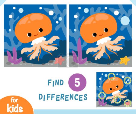 Illustration for Find differences educational game for children, Cute jellyfish and undersea background - Royalty Free Image
