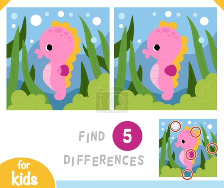 Illustration for Find differences educational game for children, Cute seahorse and sea background - Royalty Free Image