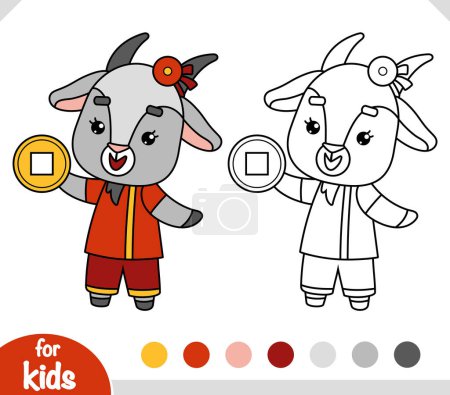 Coloring book for children, Chinese new year character goat and coin