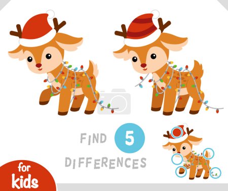 Trouver des différences jeu éducatif pour les enfants, Cerf mignon et guirlande de Noël
