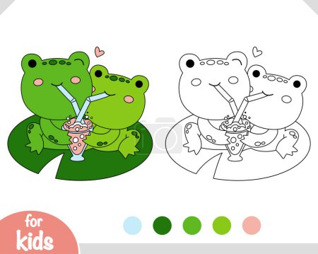 Ilustración de Libro para colorear para niños, personajes lindos de dibujos animados dos ranas y batido - Imagen libre de derechos