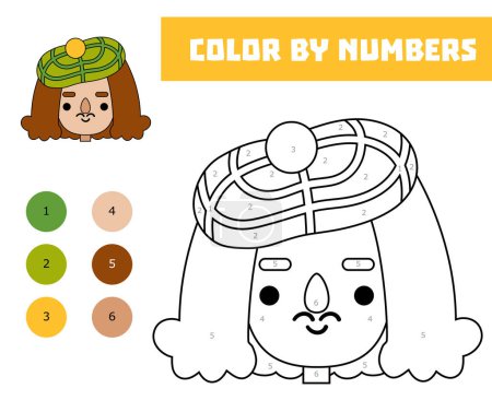 Illustration for Color by number, education game for children, Cute cartoon French artist face - Royalty Free Image