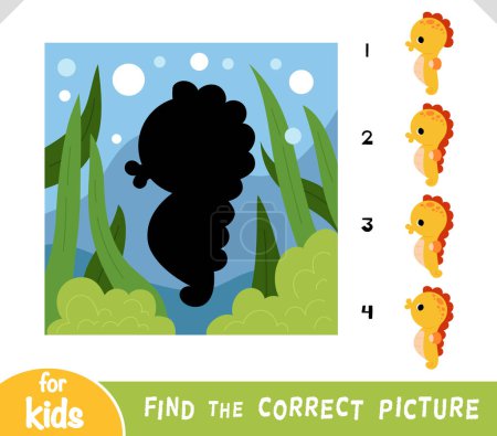 Illustration for Find the correct shadow, education game for children, Cute seahorse and sea background - Royalty Free Image