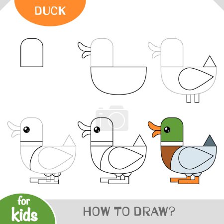 Ilustración de Cómo dibujar Drake para niños. Tutorial de dibujo paso a paso. Una guía sencilla para aprender a dibujar - Imagen libre de derechos