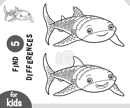 Cute cartoon Whale shark, find differences educational game for children