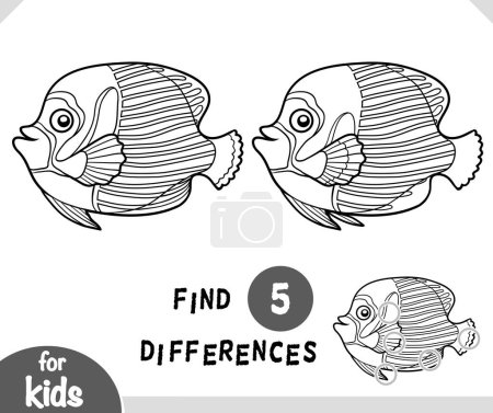 Illustration for Cute cartoon Emperor angelfish, find differences educational game for children - Royalty Free Image