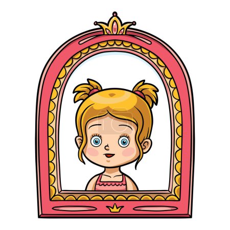 Ilustración de Retrato de una linda chica en un marco de fotos, personaje de dibujos animados vectoriales - Imagen libre de derechos