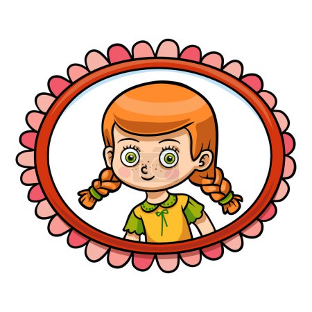 Portrait of a cute girl in a photo frame, artoon character
