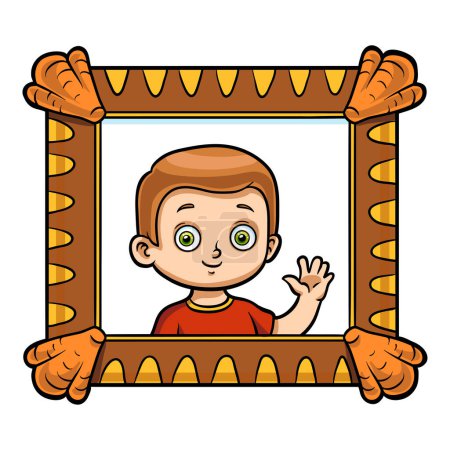 Ilustración de Retrato de un niño en un marco de fotos, lindo personaje infantil de dibujos animados - Imagen libre de derechos