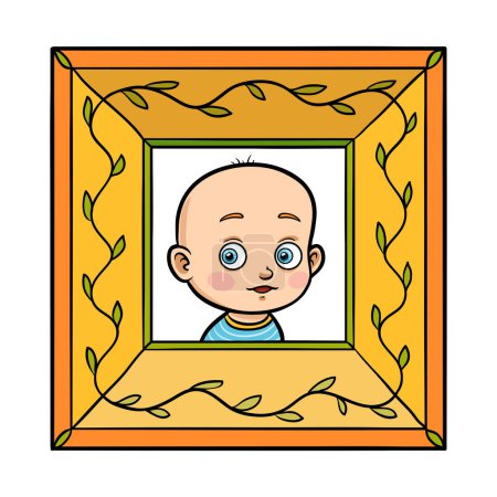 Portrait d'un bébé dans un cadre photo, personnage mignon de dessin animé petit enfant