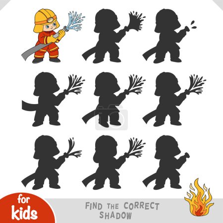 Ilustración de Encontrar la sombra correcta, juego de educación para los niños, Bombero con manguera de incendios - Imagen libre de derechos