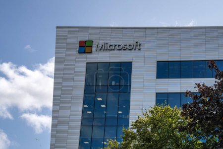Photo for Dublin, Ireland, 21st August 2023. Frontal view of Microsoft Head Office in Dublin with sign - Royalty Free Image