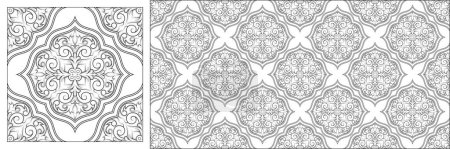 Seamless vector pattern illustration, line art, intricate hand-drawn mandala design with floral and swirling elements. Ideal for textiles, wallpapers, and coloring books. Isolated on white background