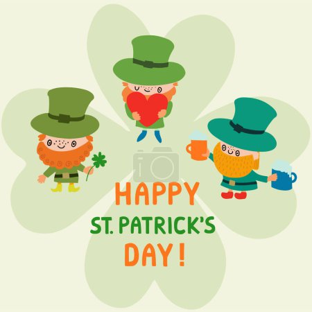 Illustration for St. Patricks Day illustration with Leprechauns and handwritten text Happy St. Patricks day. For cards, decor, shirt design, invitation, DIY projects. - Royalty Free Image