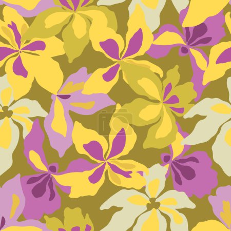 Ilustración de Iris flores dibujado a mano patrón sin costura sobre fondo verde. Para textiles, papel de embalaje, embalajes, proyectos de bricolaje. - Imagen libre de derechos