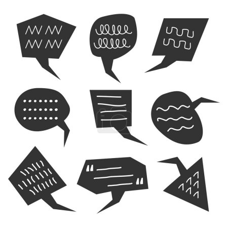Illustration for Black funky and cute cartoon retro style odd shapes speech bubbles set design elements on white background - Royalty Free Image