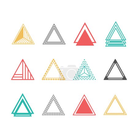 Ilustración de Trendy colors silhouette and line equilateral triangles motifs and icons design element set on white background - Imagen libre de derechos