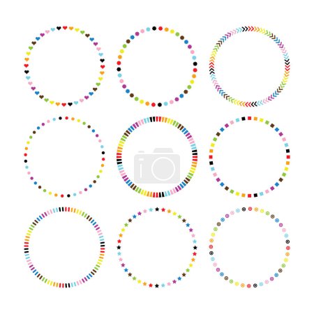 Illustration for Funky and cute colorful blank assorted circle pattern emblems set design element on white background - Royalty Free Image