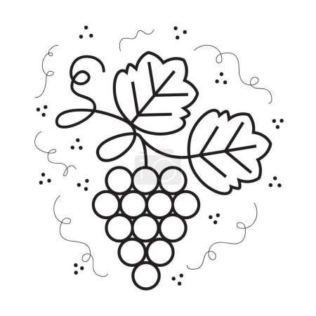 Téléchargez les illustrations : Noir mignon ligne mince bouquet de raisins icône avec texture plat design minimal sur fond blanc affiche - en licence libre de droit