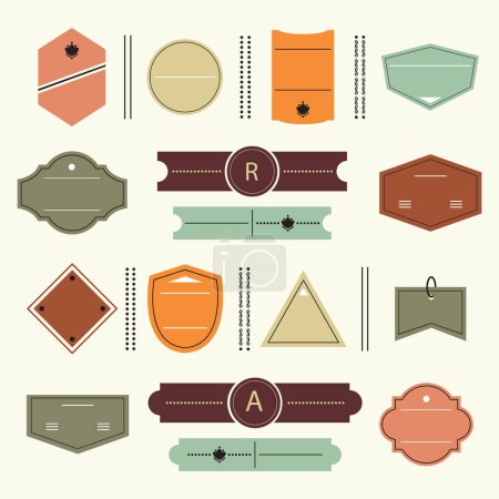 Illustration for Empty assorted shapes modern labels, banners, stickers, and dividers flat design elements set on creamy background - Royalty Free Image