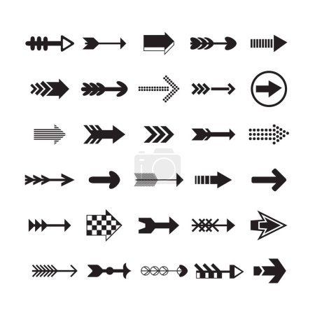 Illustration for Flat black retro and modern assorted direction arrows icons design element set on white background - Royalty Free Image