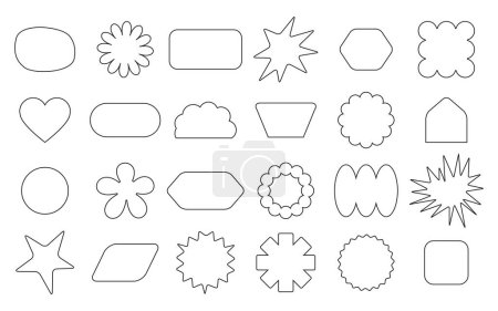 Illustration for Black isolated line kids assorted empty random shapes labels and emblems set design elements on white background - Royalty Free Image