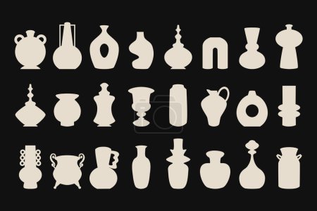 Illustration for Beige pink silhouette isolated decoration vases, pots, and jars icons set design elements on light black background poster - Royalty Free Image