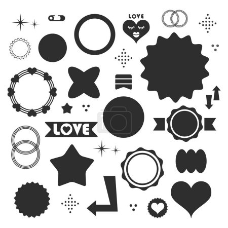 Ilustración de Tinta negra silueta moderno blanco emblemas diseño elementos disposición conjunto sobre fondo blanco - Imagen libre de derechos