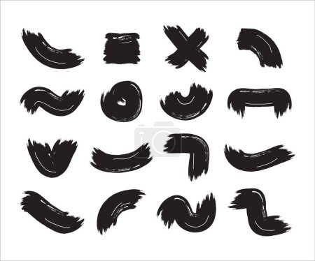 Téléchargez les illustrations : Noir abstrait assorti style pinceau épais lignes courbes dans différentes formes icônes ensemble sur fond blanc - en licence libre de droit