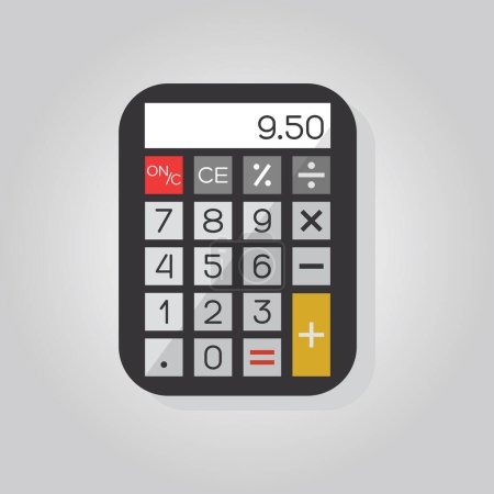 Illustration for Black close up calculator flat design icon with shadow on gray gradient background - Royalty Free Image