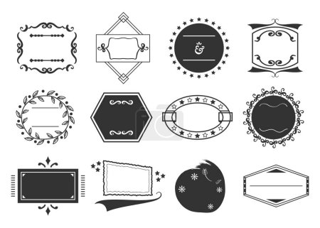 Illustration for Black creative assorted empty emblem banners icons and design elements set on white background - Royalty Free Image