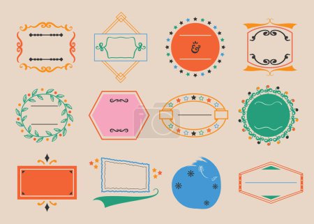Illustration for Trendy and creative colorful assorted empty emblem banners icons and design elements set on beige background - Royalty Free Image