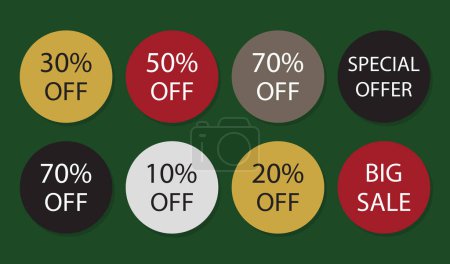 Illustration for Vintage modern round colorful discount and sale stickers labels set design elements on green background - Royalty Free Image