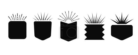 Téléchargez les illustrations : Silhouette géométrique noire différentes bannières vierges de forme réglées avec des éléments de conception de rayons sur fond blanc - en licence libre de droit